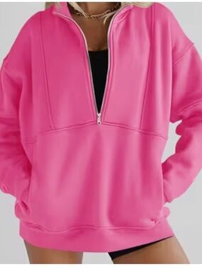 Bright Pink Half-Zip Pullover Sweatshirt